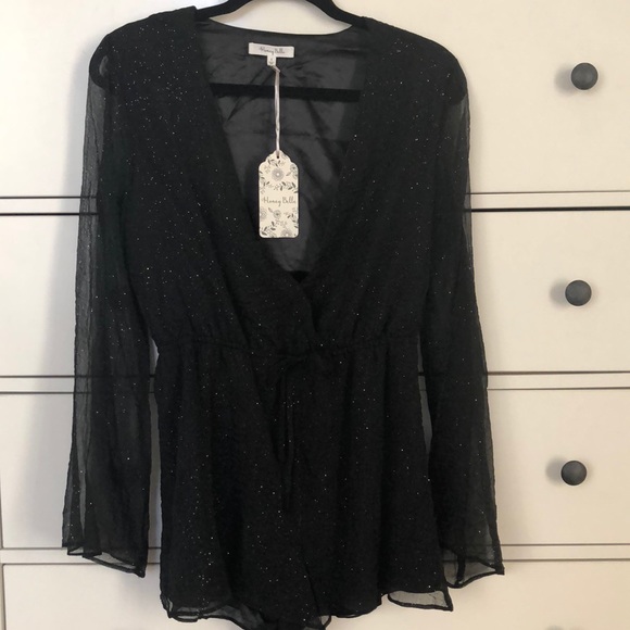 NWT Honey Belle V-Neck long sleeve Black Romper - Picture 3 of 7